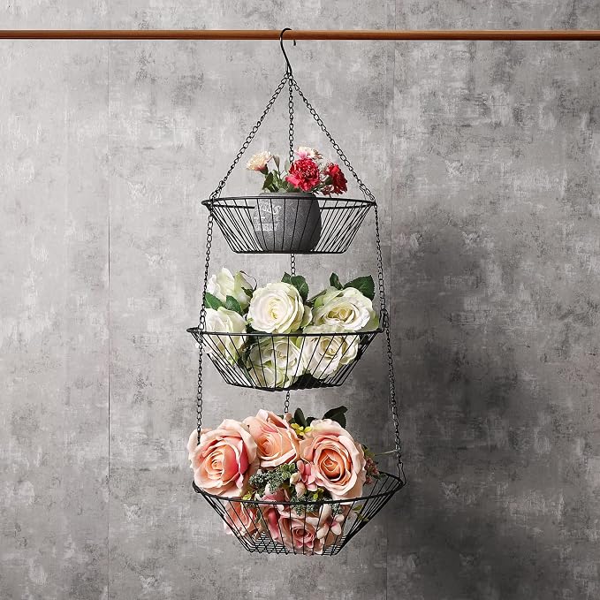 JUNCHU CHERRY 3-Tier Wire Fruit Hanging Basket 2 Packs, non-Punching Wall - Image 6