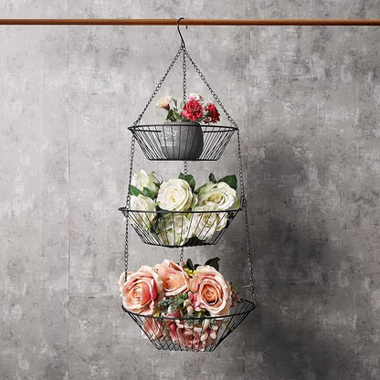 JUNCHU CHERRY 3-Tier Wire Fruit Hanging Basket 2 Packs, non-Punching Wall - Image 6