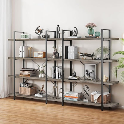 Bookshelf Set of 2, Heavy Duty 4-Tier Industrial Bookcase, 120lbs Shelf Capacity by OtterOasis