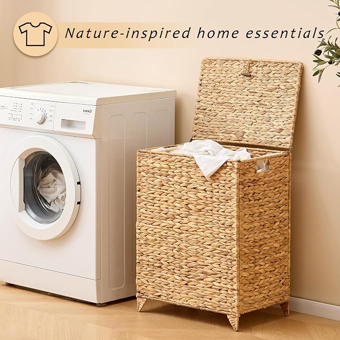 Large Laundry Hamper with Lid, Handwoven Hyacinth Rattan Clothes Hamper with - Image 7