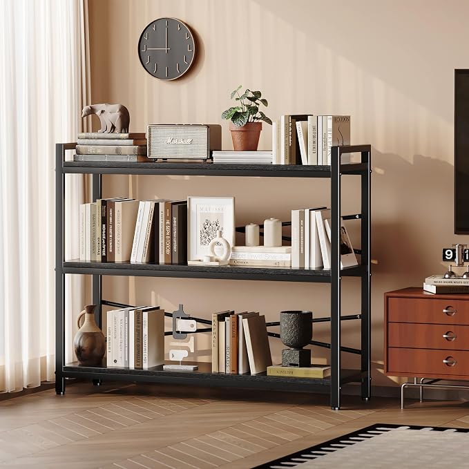 3 Tier Bookshelf 39.37" Width, Dorm Desk Hutch, Desk Shelf, Long Industrial - Image 2