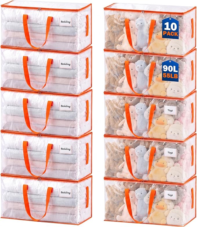 KYODOLED 10-Pack Clear Moving Bags Heavy Duty Extra Large, Storage Totes by KYODOLED