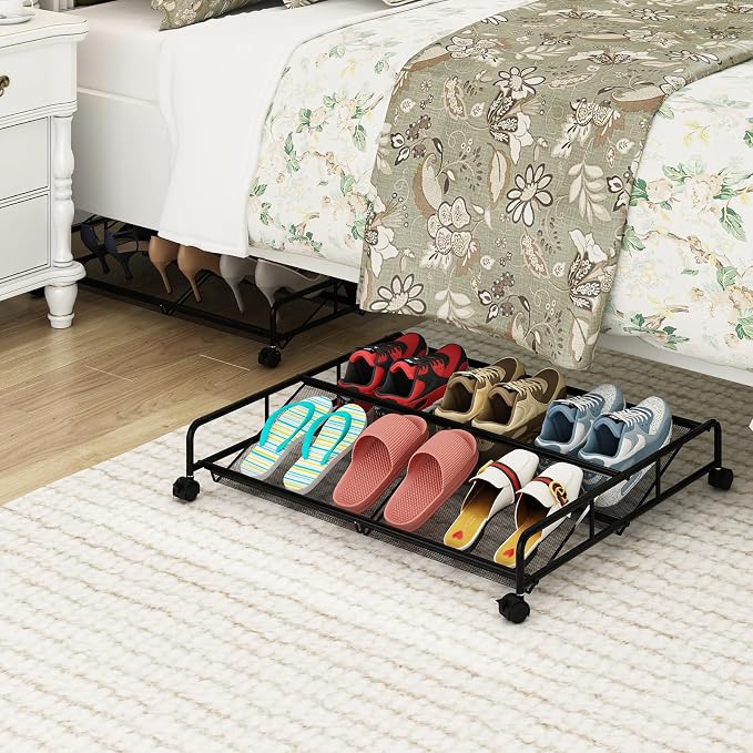 Under Bed Shoe Storage Organizer, 2 Pack Metal Mesh Under Bed Storage Containers - Image 2
