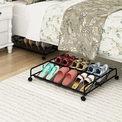 Under Bed Shoe Storage Organizer, 2 Pack Metal Mesh Under Bed Storage Containers - Image 2