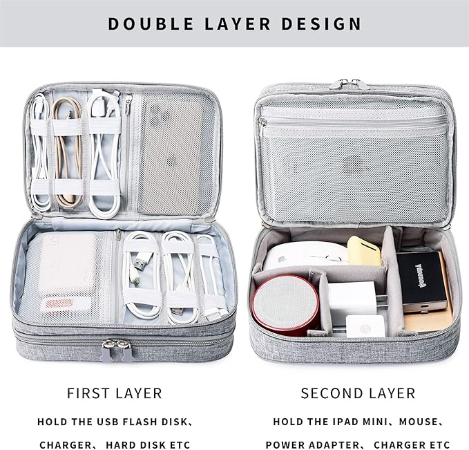 Lanola Travel Cable Organizer Bag, Electronic Accessories Case Portable Double - Image 4