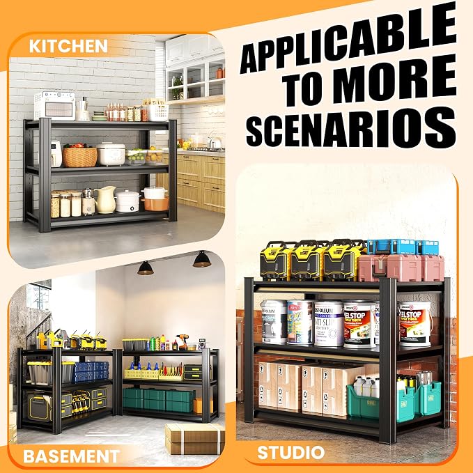 Heavy Duty Garage Shelving, Metal Storage Shelves, 3 Tier Adjustable Storage - Image 5