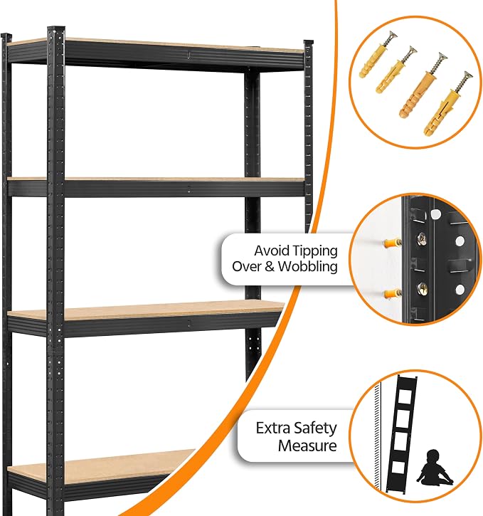 Topeakmart 5 Tier Metal Storage Shelving Unit, 35.5x12x71 Inch Black | - Image 7
