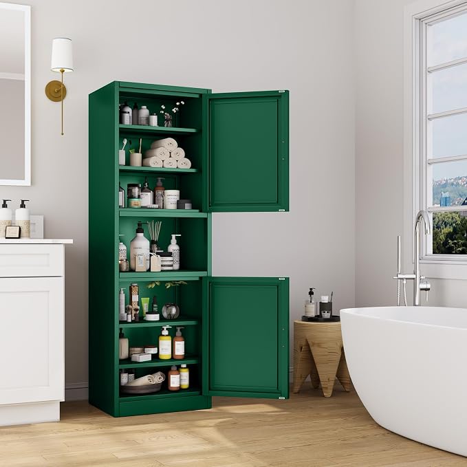 Ckzbx Tall Narrow Storage Cabinet 66.93" H Tall Bathroom Cabinet Metal Pantry - Image 2