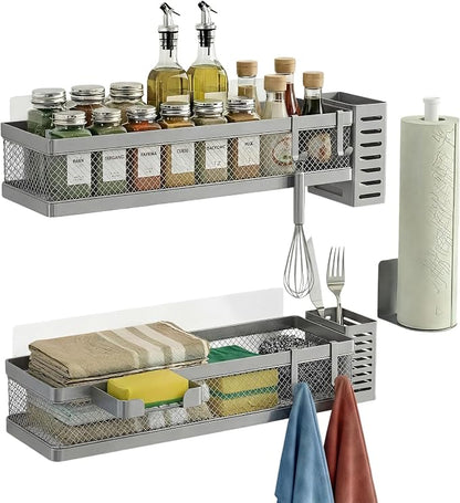 PUSDON 5-in-1 16.5" Extra Long Slim Wall Mount Wrapped Mesh Kitchen Organizer & by PUSDON