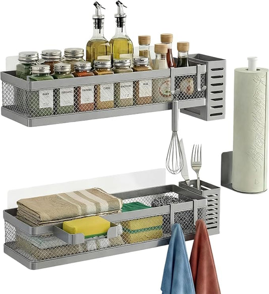 PUSDON 5-in-1 16.5" Extra Long Slim Wall Mount Wrapped Mesh Kitchen Organizer & by PUSDON