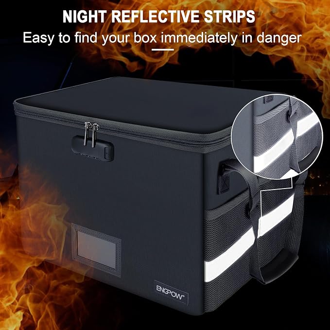 ENGPOW File Box with Lock, Fireproof Document Box with Zipper Lid, Collapsible - Image 7