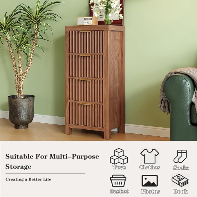 Mid-Century Modern Tall Wooden Dresser - Image 3