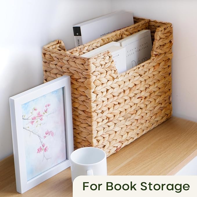 CHI AN HOME Wicker Magazine Basket, Handwoven Water Hyacinth Storage Bin & - Image 4
