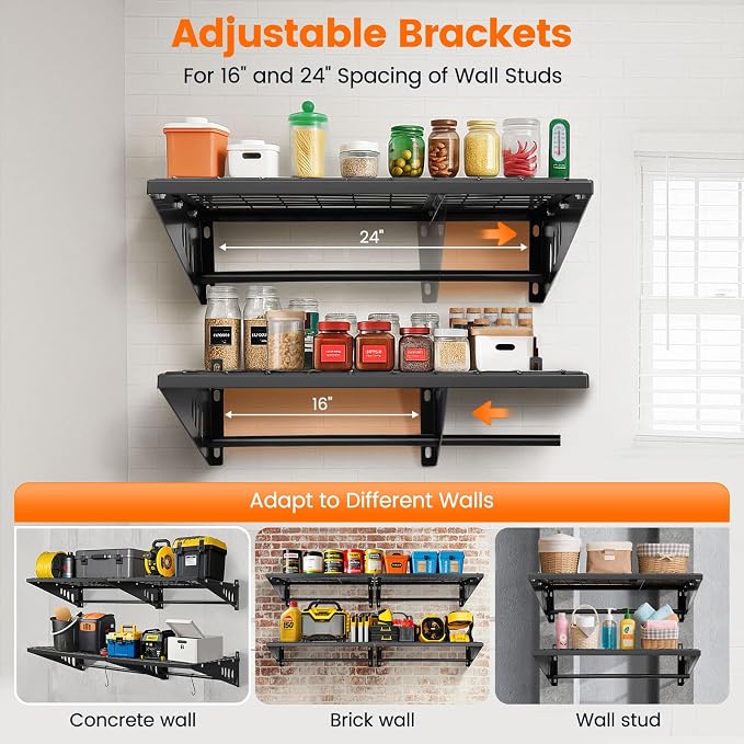 Garage Shelving 2x2ft 4-Pack, Garage Storage Rack 24"x24" Metal Shelves Black - Image 6