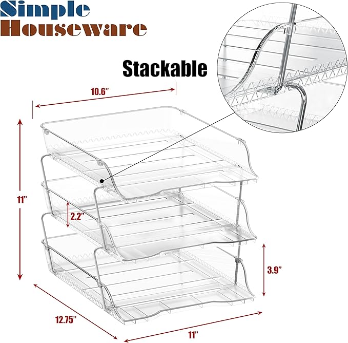 Simple Houseware 3-Tier Crystal Clear Stackable Document Letter Tray Paper - Image 3