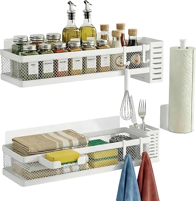 PUSDON 5-in-1 16.5" Extra Long Slim Wall Mount Wrapped Mesh Kitchen Organizer & - Image 4