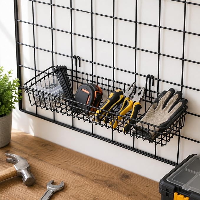 Grid Wall Baskets, 2 Pack Black Hanging Wire Basket Shelves - Image 3