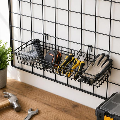 Grid Wall Baskets, 2 Pack Black Hanging Wire Basket Shelves - Image 3