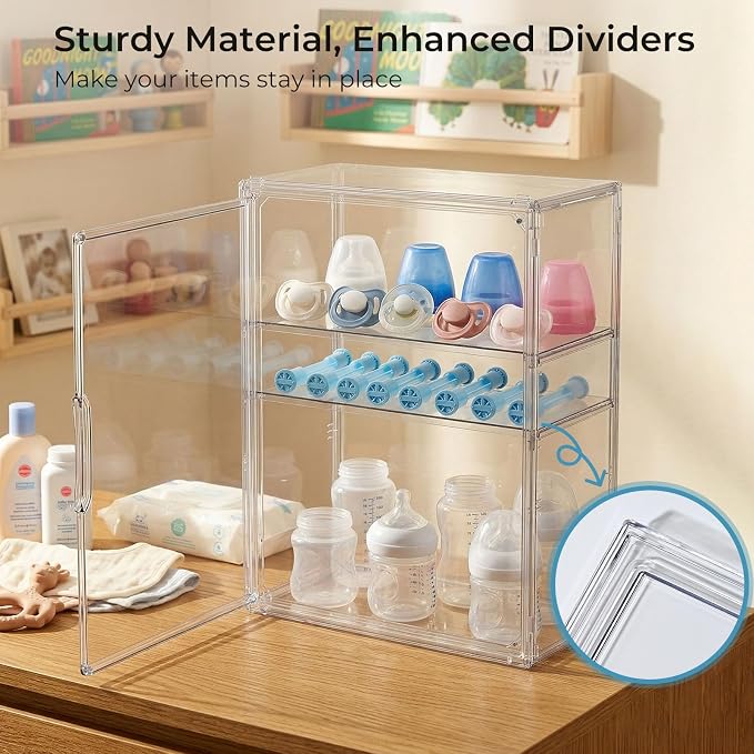 Baby Bottle Organizer – Large Adhesive Wall-Mount 3 Tier Adjustable Acrylic - Image 5