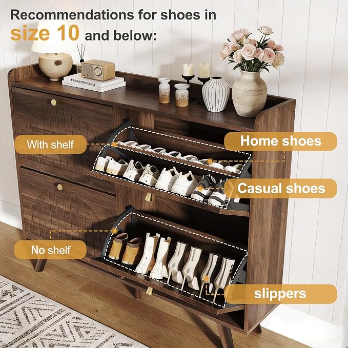 Decofy 47.2” Shoe Cabinet with 4 flip-Down Drawers, Three Adjustable Levels - Image 4