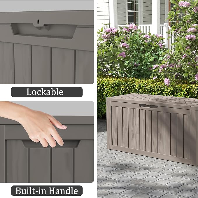 75 Gallon Deck Box, Resin Outdoor Indoor Waterproof Storage Box, Lockable - Image 4