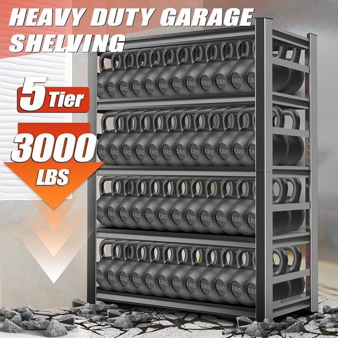 Garage Shelving Heavy Duty Storage Shelves, 2500 LBS Adjustable 4 Tier Shelving - Image 6
