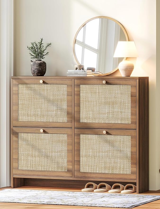 Nicetree Shoe Cabinet Storage for Entryway, 4-Flip Drawer Narrow Shoe Rack by Nicetree