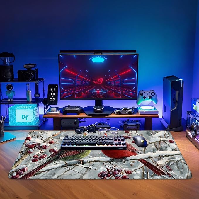 Winter Cardinal Bird Gaming Mouse Pad 35.4"x15.7"Desk Mat Anti-Slip Rubber Base - Image 9