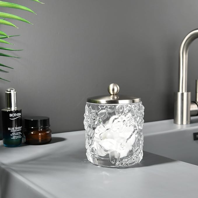Clear Transparent Apothecary Floral Embossed Glass Jar - Image 8