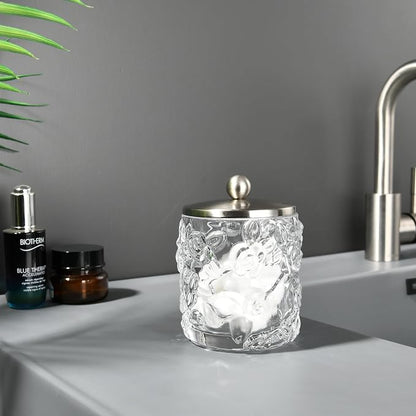 Clear Transparent Apothecary Floral Embossed Glass Jar - Image 8