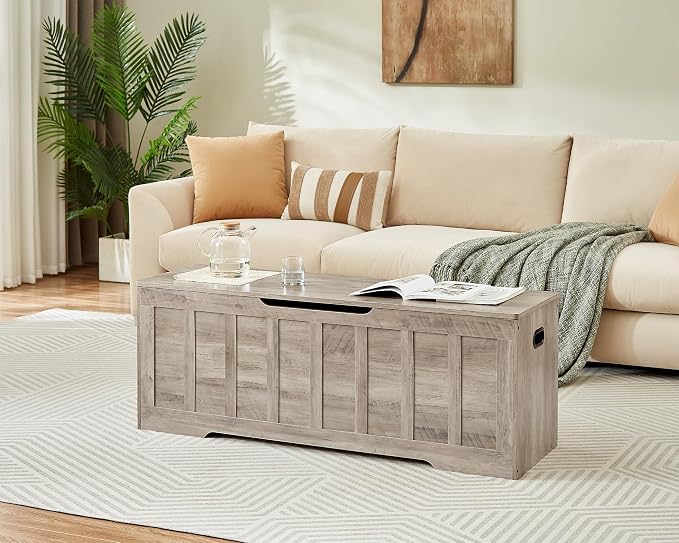 VANKILEY 51.2" Storage Chest Extra Large, Wooden Storage Bench, Greige | Chest - Image 4