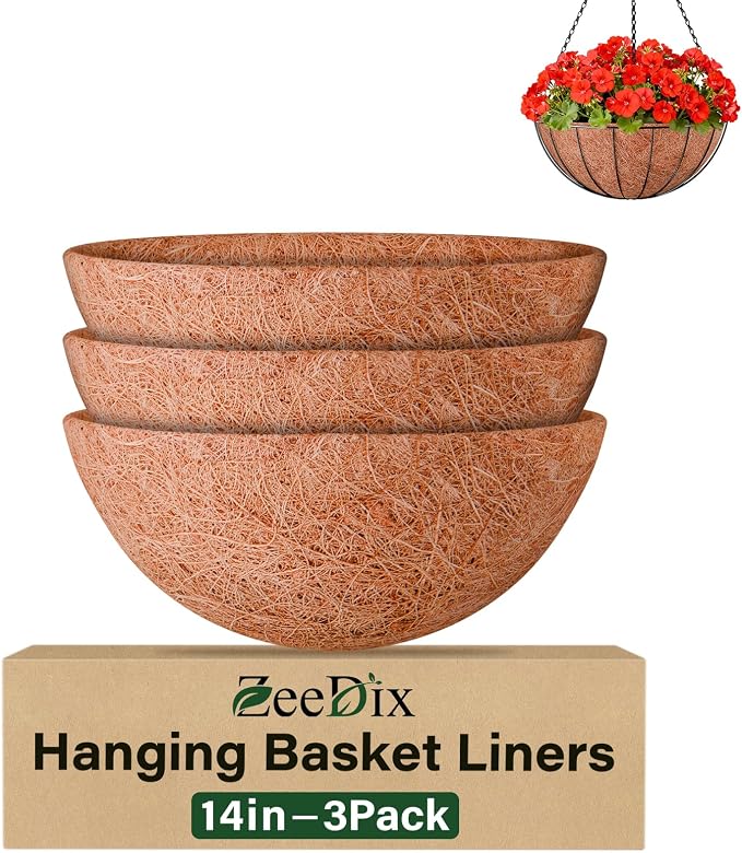 3 Pack 14 Inch Coconut Liners for Planters, Round Hanging Basket Liners Natural by ZeeDix