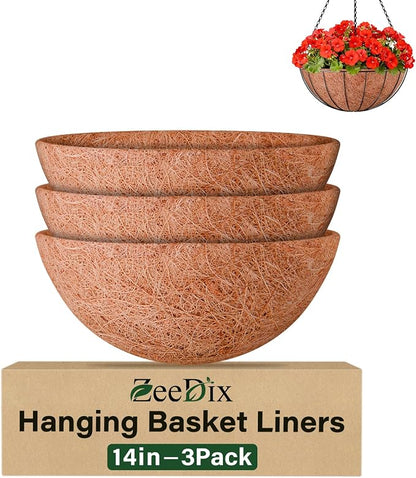 3 Pack 14 Inch Coconut Liners for Planters, Round Hanging Basket Liners Natural by ZeeDix