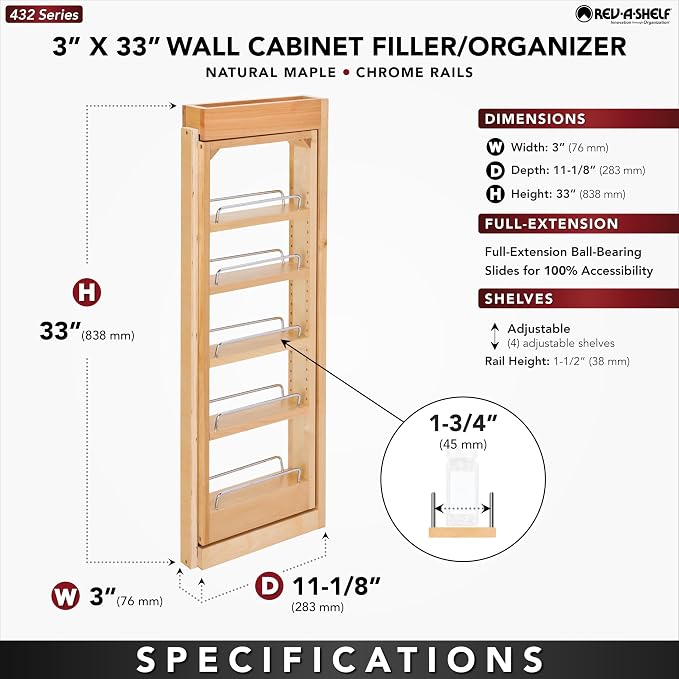 Rev-A-Shelf 3"W x 33"H Pull Out Quad Shelf Organizer - Image 3