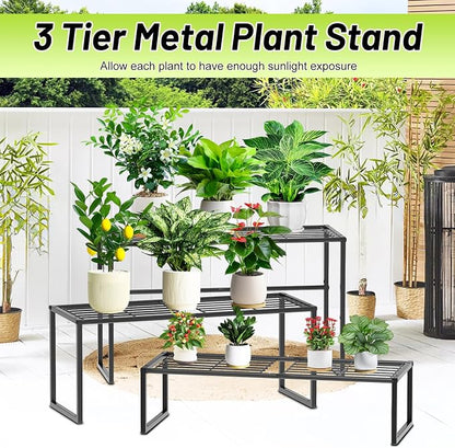 Metal Plant Stand Indoor Outdoor, 3 Tier Potted Multiple Flower Pot Holder Rack - Image 5