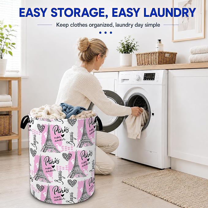 Paris Eiffel Tower Laundry Basket, Waterproof Collapsible Storage Bin - Image 6