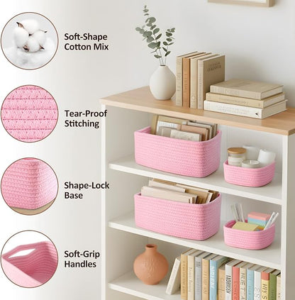5-Pack Small Woven Rope Storage Baskets, 2 Sizes Organizer Bins | Fabric Cube - Image 3