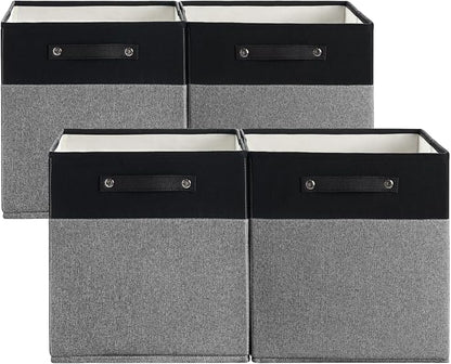 FinishingBo 13x13x13 Storage Cube Bins 4 Pack, Cube Shelf Baskets | Foldable by SimplifySpaceSimplifyLife