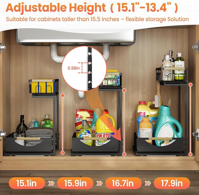 2 Pack 2 Tier Under Sink Organizer and Storage - Image 5