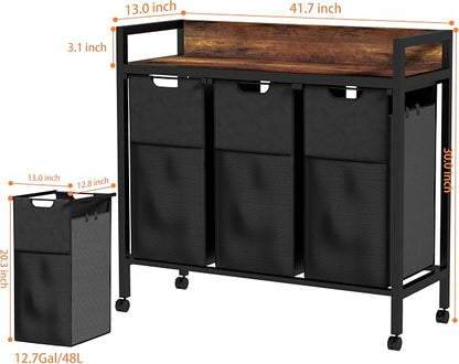 Laundry Sorter 3 Section, 360°Rolling Laundry Basket, 3 Pull-Out and Removable - Image 7