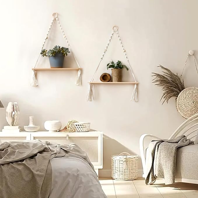 Artilady 2 Pack Wooden Wall Hanging Shelves - Image 3