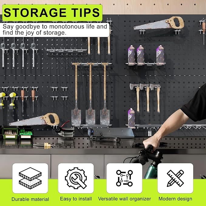 4 Pack Metal Pegboard Panels 24" x 12" Black Heavy Duty Steel Pegboard Wall - Image 3