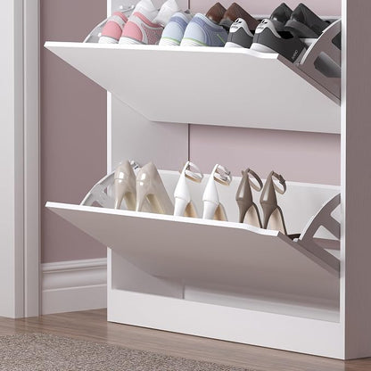 BORNOON Shoe Cabinet with 3 Flip Drawers & Coat Rack, Narrow Hidden Shoe - Image 6