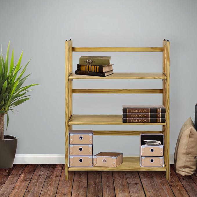Casual Home 3-Shelf Folding Stackable Bookcase-Natural - Image 12