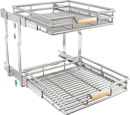 Pull out Cabinet Organizer, 2 Tiers 23"W X 21"D, Heavy Duty Smooth Sliding by Kitstorack