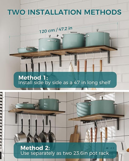 OROPY 2 Pack Wooden 23.6'' Pot Pan Hanging Rack Wall Mounted - Image 3