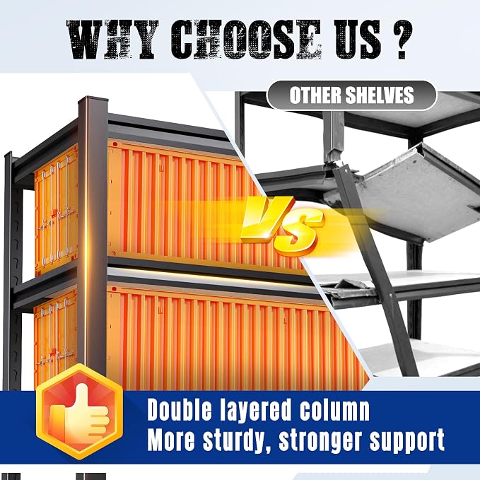 71"H x 28"W x 12"D Garage Shelving Unit, 5-Tier Heavy Duty Metal Storage - Image 7