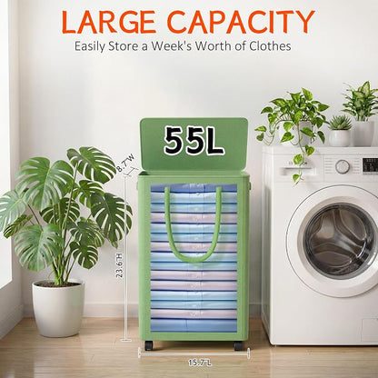 Slim Laundry Hamper with Wheels, 15 Gal Rolling Laundry Basket with lid and - Image 2