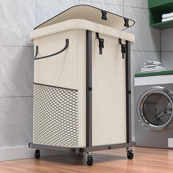 40 Gal Laundry Basket with Lid, Rolling Laundry Hamper with Wheels, Dirty by Unlockyourhomestoragelife