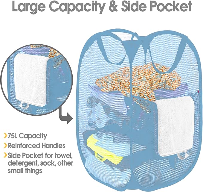 BATTOO Deluxe Strong Mesh Pop up Laundry Hamper Basket - Image 5